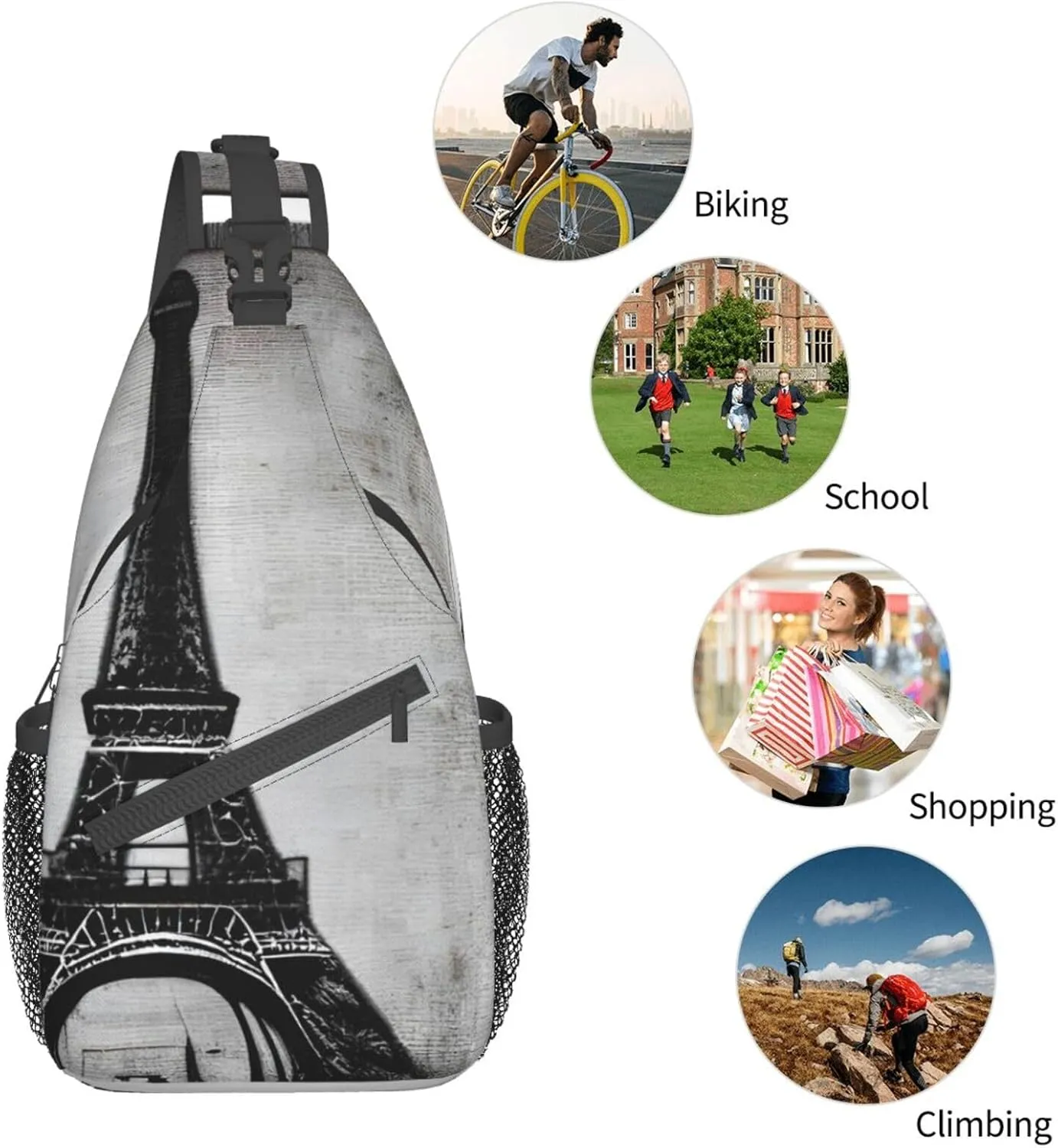 SSIMOO Parisian Coffee Eiffel Tower Versatile Travel Hiking Backpack-Perfect For Outdoor Cycling,Chest Shoulder Bag