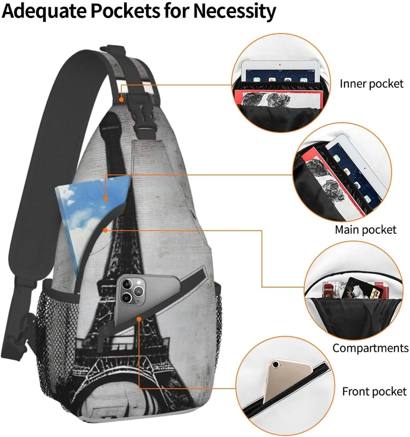 SSIMOO Parisian Coffee Eiffel Tower Versatile Travel Hiking Backpack-Perfect For Outdoor Cycling,Chest Shoulder Bag