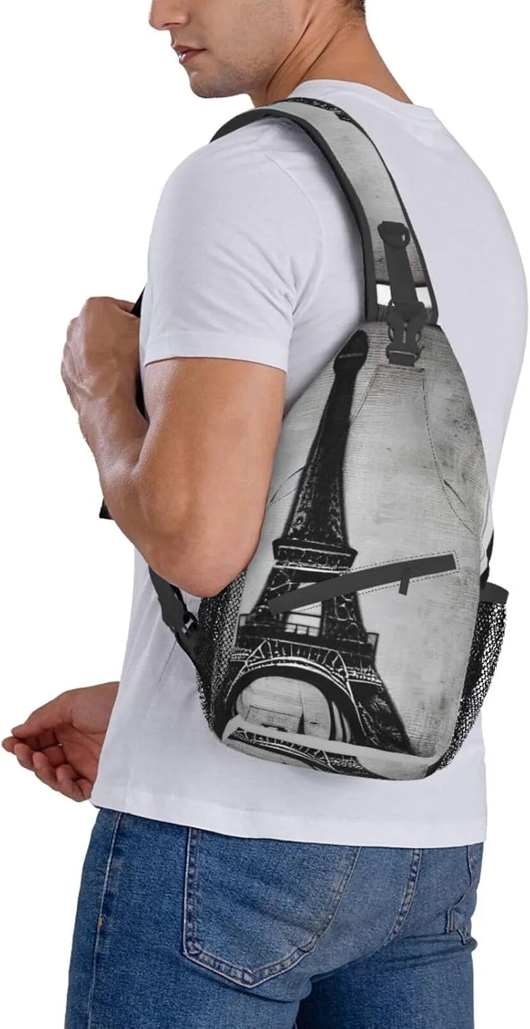 SSIMOO Parisian Coffee Eiffel Tower Versatile Travel Hiking Backpack-Perfect For Outdoor Cycling,Chest Shoulder Bag