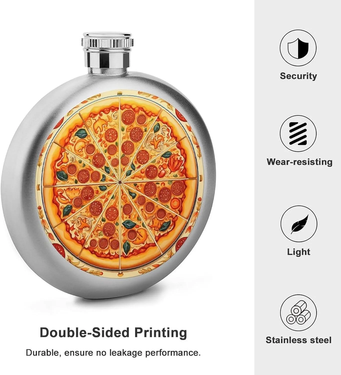 Stainless Steel Flasks for Liquor for Men Women,A Full Pizza Print Round Small Hip Liquor Flask,Portable Cute Funny Wine Whiskey Flask for Gift Camping Outdoor Activitie Wedding Party,5oz