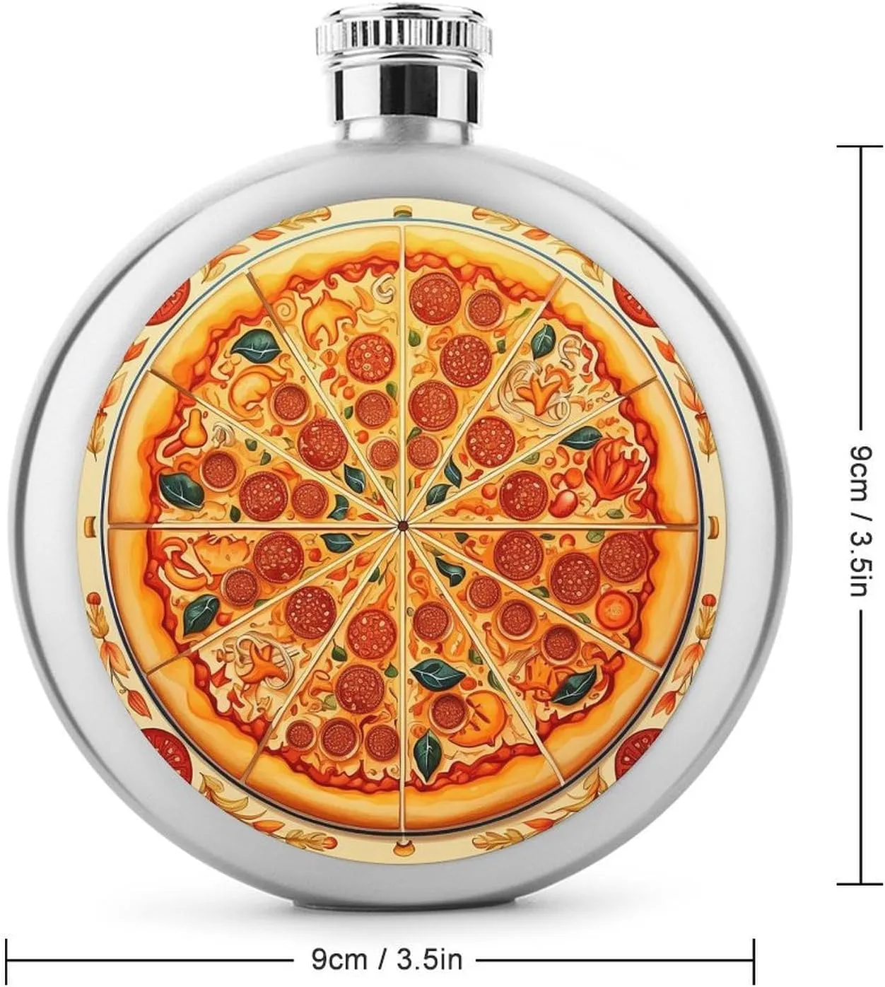 Stainless Steel Flasks for Liquor for Men Women,A Full Pizza Print Round Small Hip Liquor Flask,Portable Cute Funny Wine Whiskey Flask for Gift Camping Outdoor Activitie Wedding Party,5oz