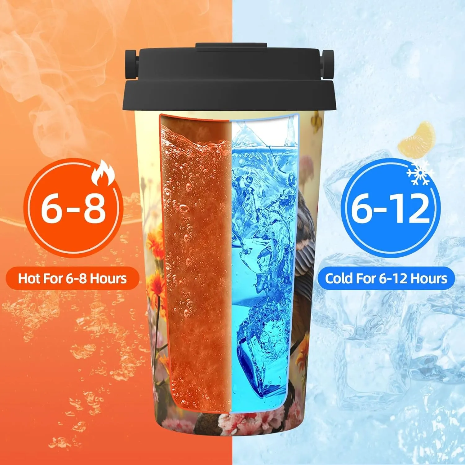Stainless Steel Tumbler with Lid Insulated Tumbler Sparrow Birds Sing Coffee Mug for Travel Reusable Car Cup Double Wall Insulated Cup for Coffee