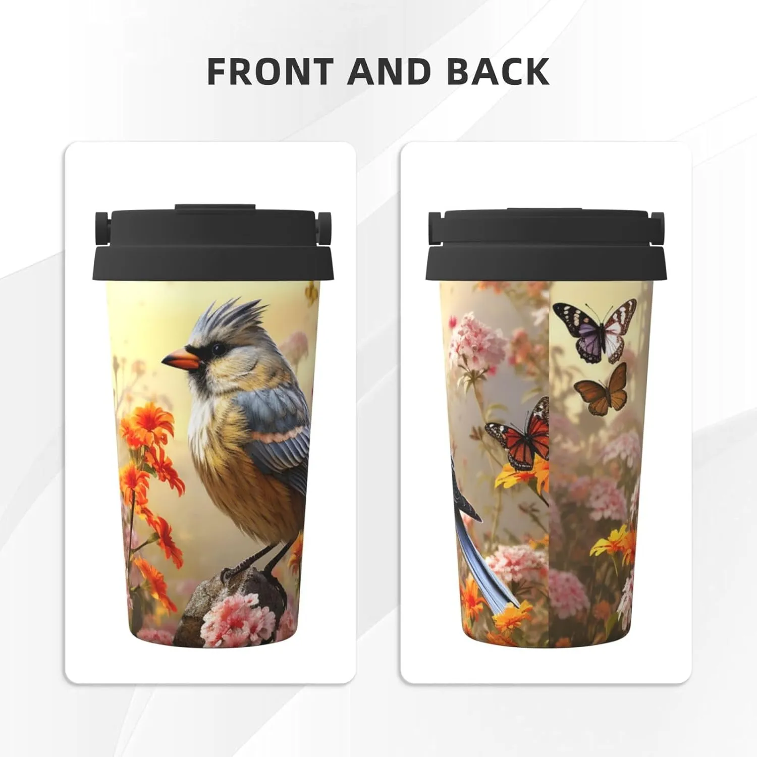 Stainless Steel Tumbler with Lid Insulated Tumbler Sparrow Birds Sing Coffee Mug for Travel Reusable Car Cup Double Wall Insulated Cup for Coffee