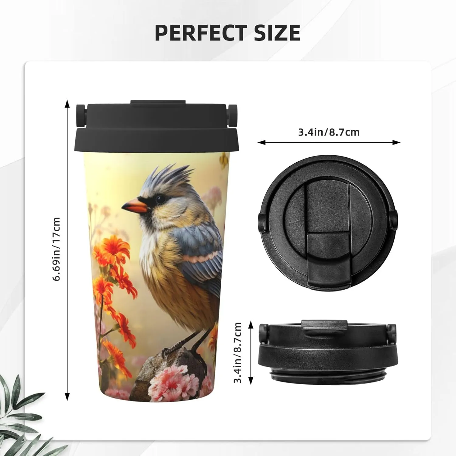 Stainless Steel Tumbler with Lid Insulated Tumbler Sparrow Birds Sing Coffee Mug for Travel Reusable Car Cup Double Wall Insulated Cup for Coffee