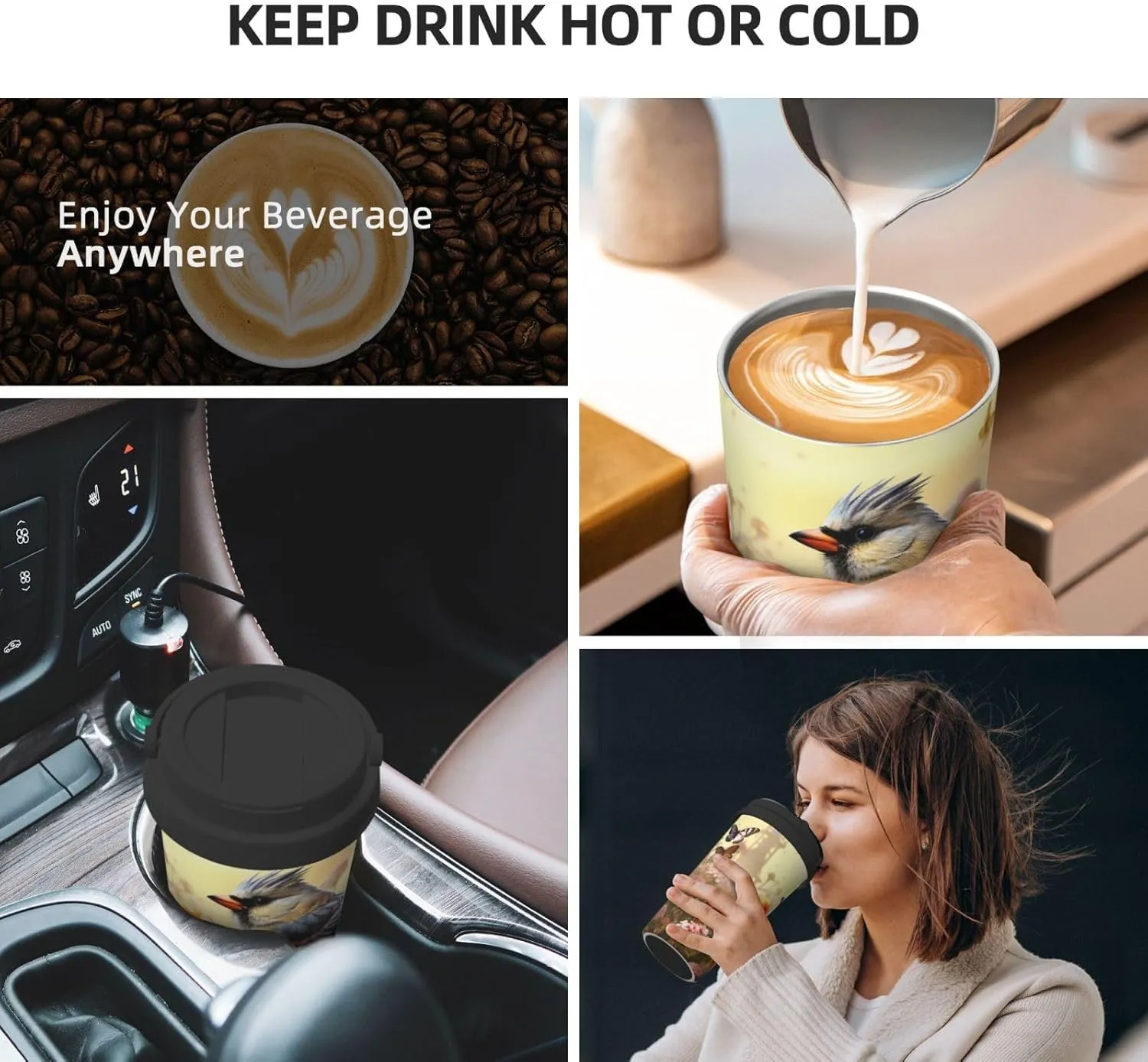 Stainless Steel Tumbler with Lid Insulated Tumbler Sparrow Birds Sing Coffee Mug for Travel Reusable Car Cup Double Wall Insulated Cup for Coffee