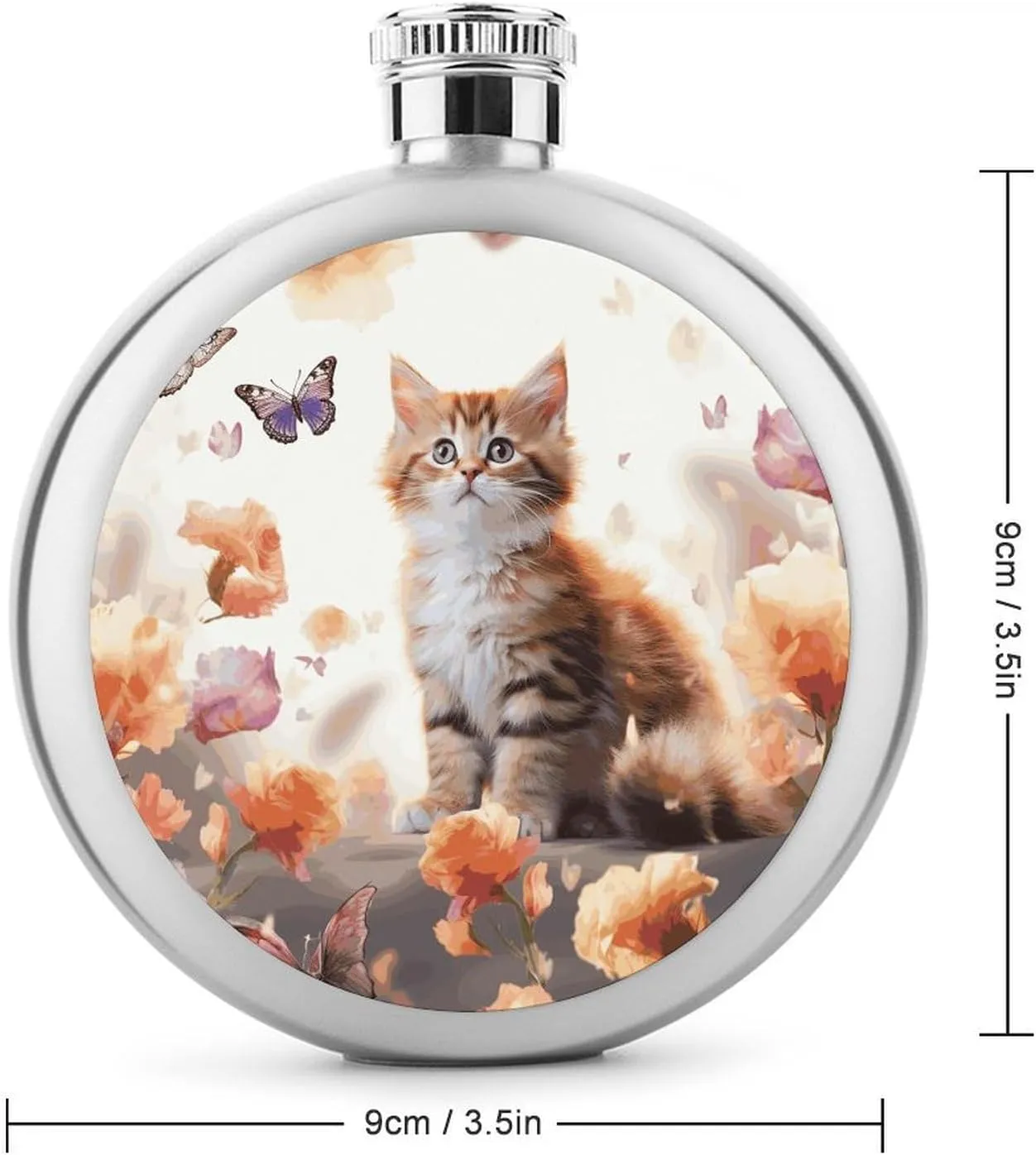 Stainless Steel Wine Bottle Liquor Container Cute Kitten Butterfly Print Leak Proof Hip Flask Durable for Camping Hiking Travel Festivals