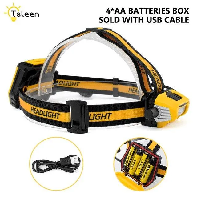 Stepless Dimming Led Headlamp USB Rechargeable Flashlight Torch Headlight fishing Head Lamp With 18650/AA battery   USB Cable