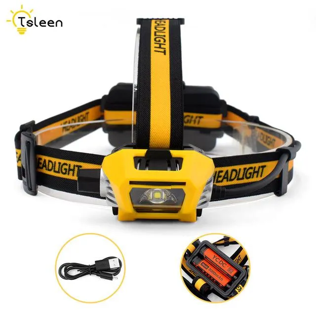 Stepless Dimming Led Headlamp USB Rechargeable Flashlight Torch Headlight fishing Head Lamp With 18650/AA battery   USB Cable