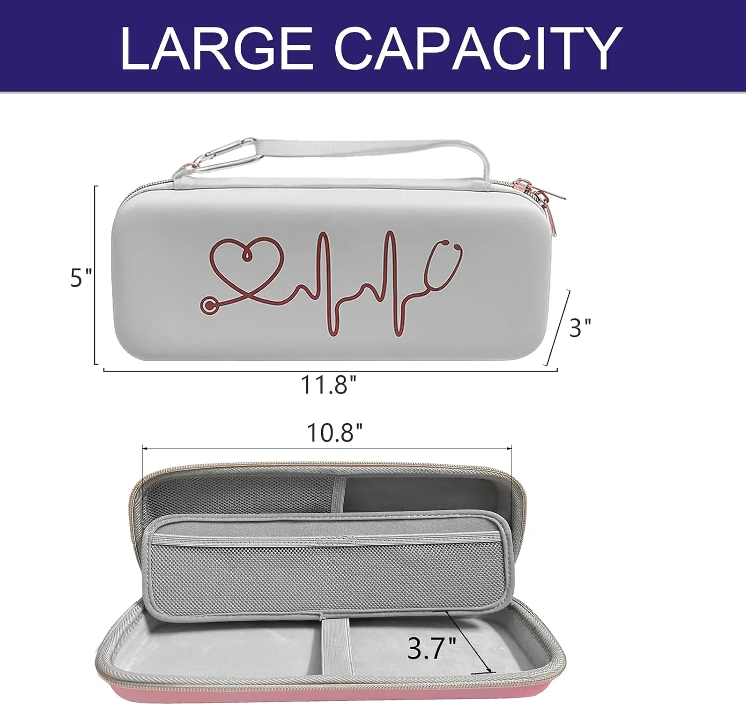 Stethoscope Case for 3M Littmann Classic III, Lightweight II S.E, MDF Acoustica Deluxe Stethoscopes - Extra Room for Medical Bandage Scissors EMT Trauma Shear and LED Penlights, Black(Case Only)