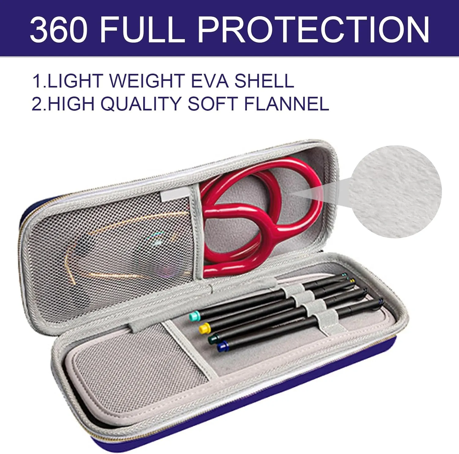Stethoscope Case for 3M Littmann Classic III, Lightweight II S.E, MDF Acoustica Deluxe Stethoscopes - Extra Room for Medical Bandage Scissors EMT Trauma Shear and LED Penlights, Black(Case Only)