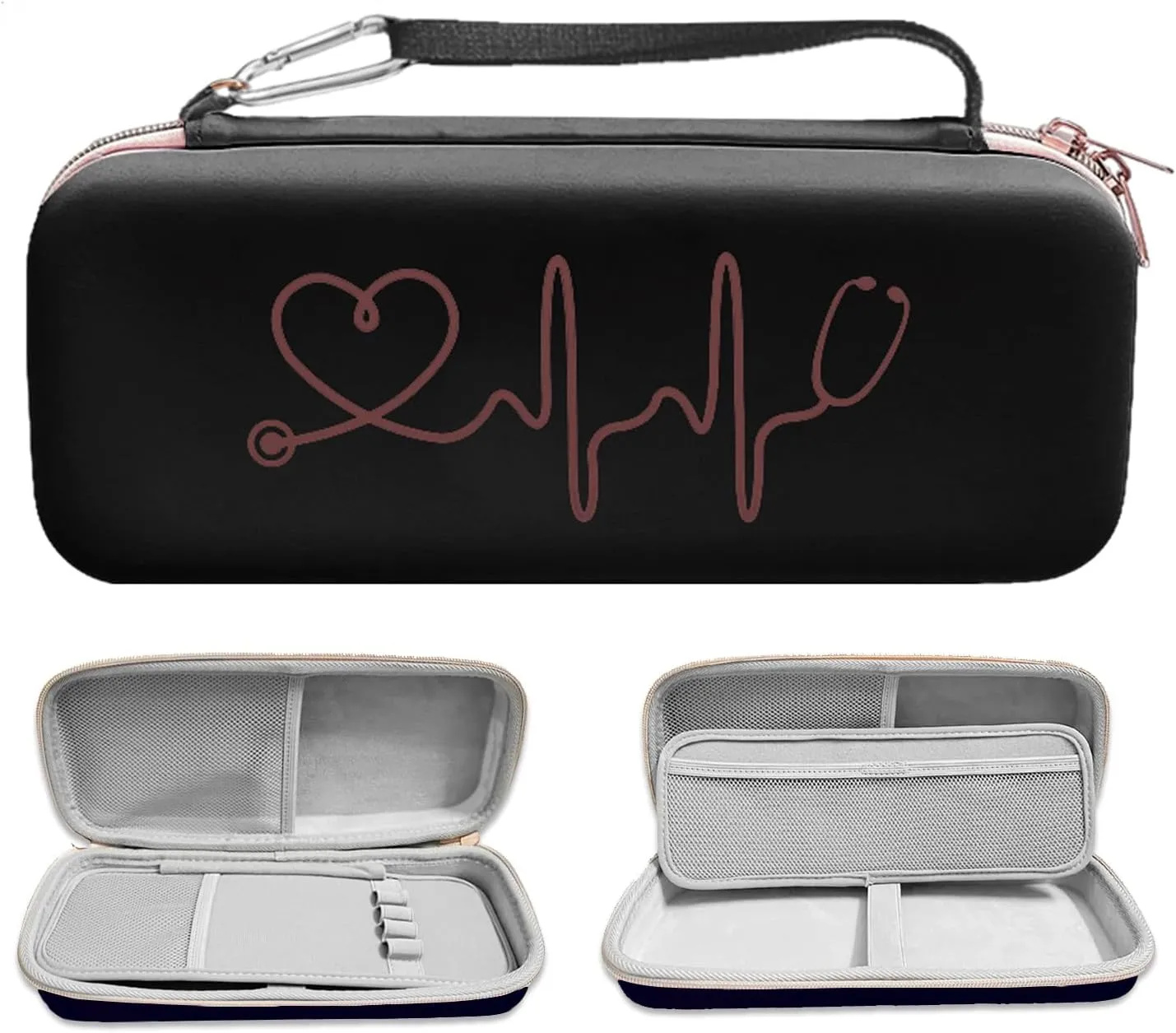 Stethoscope Case for 3M Littmann Classic III, Lightweight II S.E, MDF Acoustica Deluxe Stethoscopes - Extra Room for Medical Bandage Scissors EMT Trauma Shear and LED Penlights, Black(Case Only)
