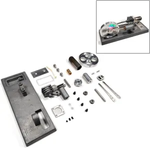 Stirling Engine Model Kit, γ-Type Stirling Engine Motor Model with Luminous Flywheel, Mechanical Metal DIY Assembly Stirling Motor Electricity Generator Engine Kit for Adult