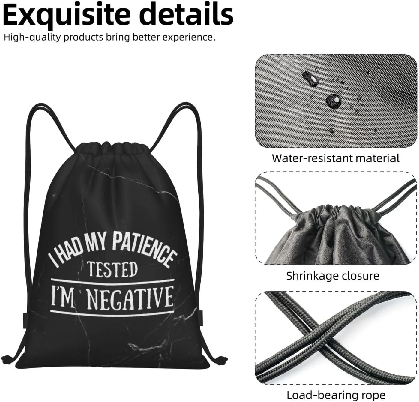 Suitable for Gym Shopping Sports Yoga I Had My Patience Tested I'm Negative Drawstring Bag