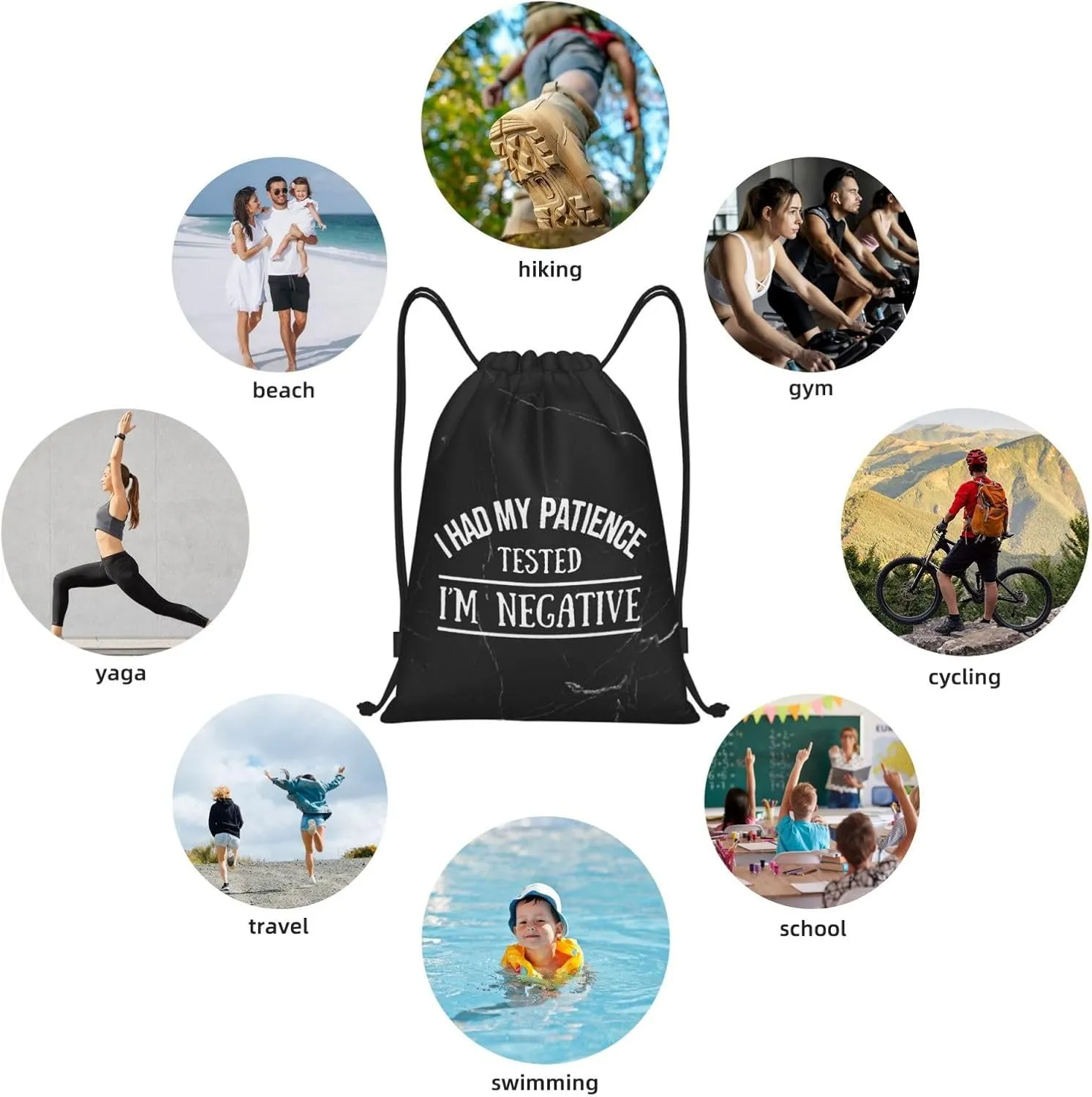 Suitable for Gym Shopping Sports Yoga I Had My Patience Tested I'm Negative Drawstring Bag