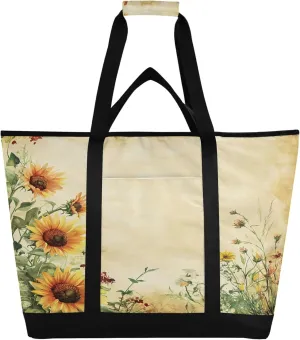 Sunflower Reusable Insulated Cooler Bag with Ice Pack Compartment - Large 133L Waterproof Thermal Grocery Tote for Picnic Beach Camping Lunch Storage