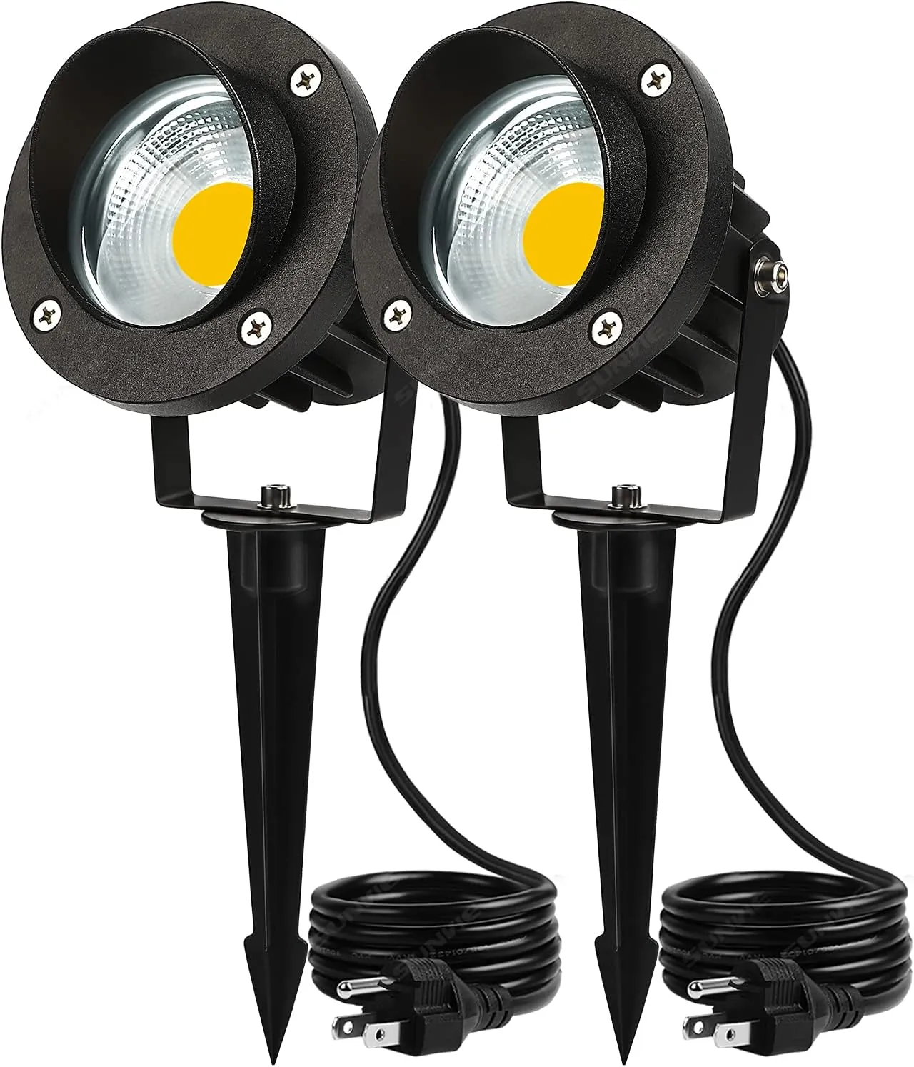 SUNVIE 20W Outdoor Spotlight LED Landscape Lighting 120V AC Waterproof Yard Spot Lights Outdoor with Stake for Tree Flag Lights 3000K Ultra Warm White Lawn Decorative Lamp with US 3-Plug in (2 Pack)