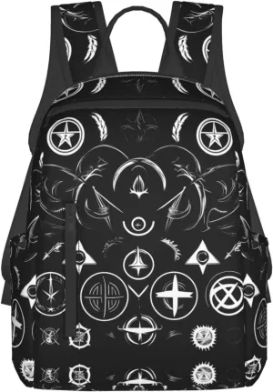 Supernatural Symbols Black Print Lightweight Backpack, Travel Bookbag College Bag,Laptop Backpack For Men Women