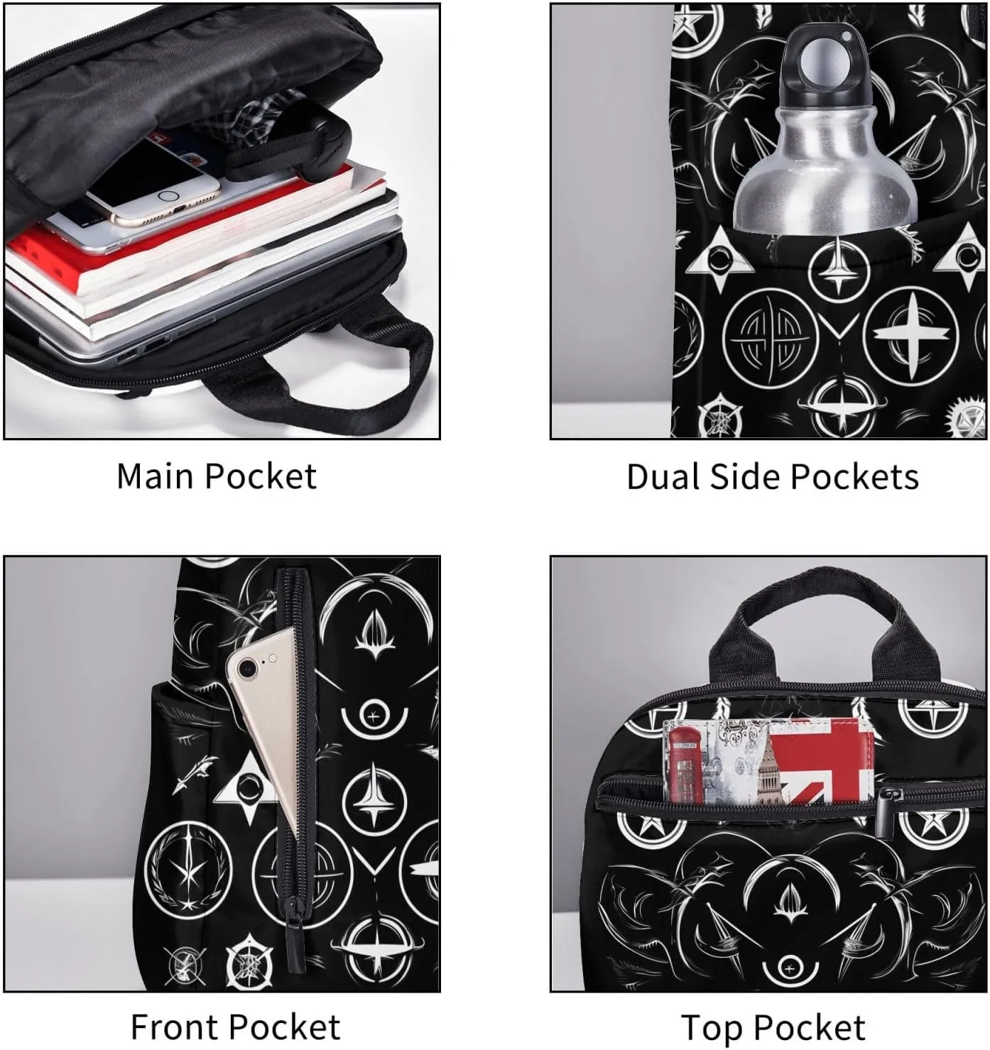 Supernatural Symbols Black Print Lightweight Backpack, Travel Bookbag College Bag,Laptop Backpack For Men Women