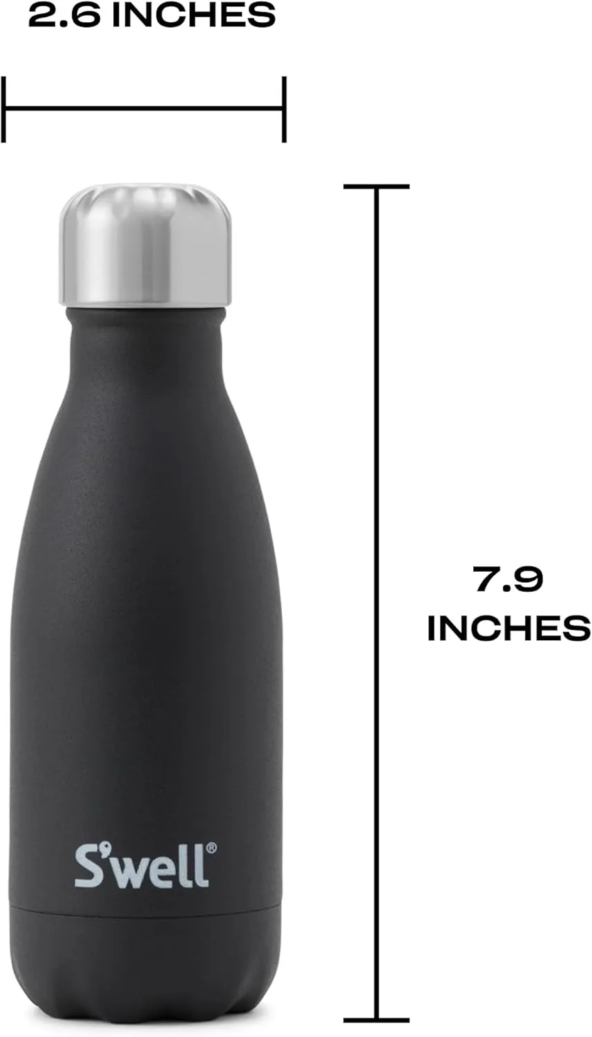 S'well Stainless Steel Water Bottle, 9oz, Onyx, Triple Layered Vacuum Insulated Containers Keeps Drinks Cold for 24 Hours and Hot for 12, BPA Free, Perfect for On the Go