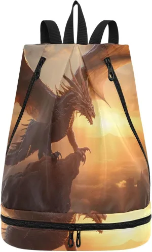 Swimming Bags Waterproof Gym Bag Swim Backpack for Beach Sports Pterosaur Dragon Dinosaur Pool Swimmers Men and Women