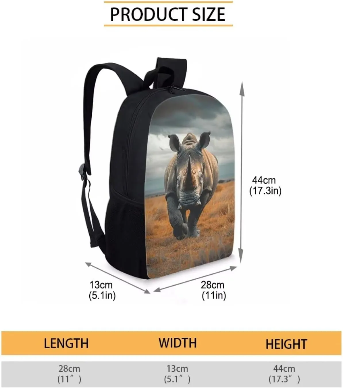SYtrade Rhino Grassland Travel Backpack Girls Boys School Bookbag Kawaii Hiking Gym Backpack 17 Inch