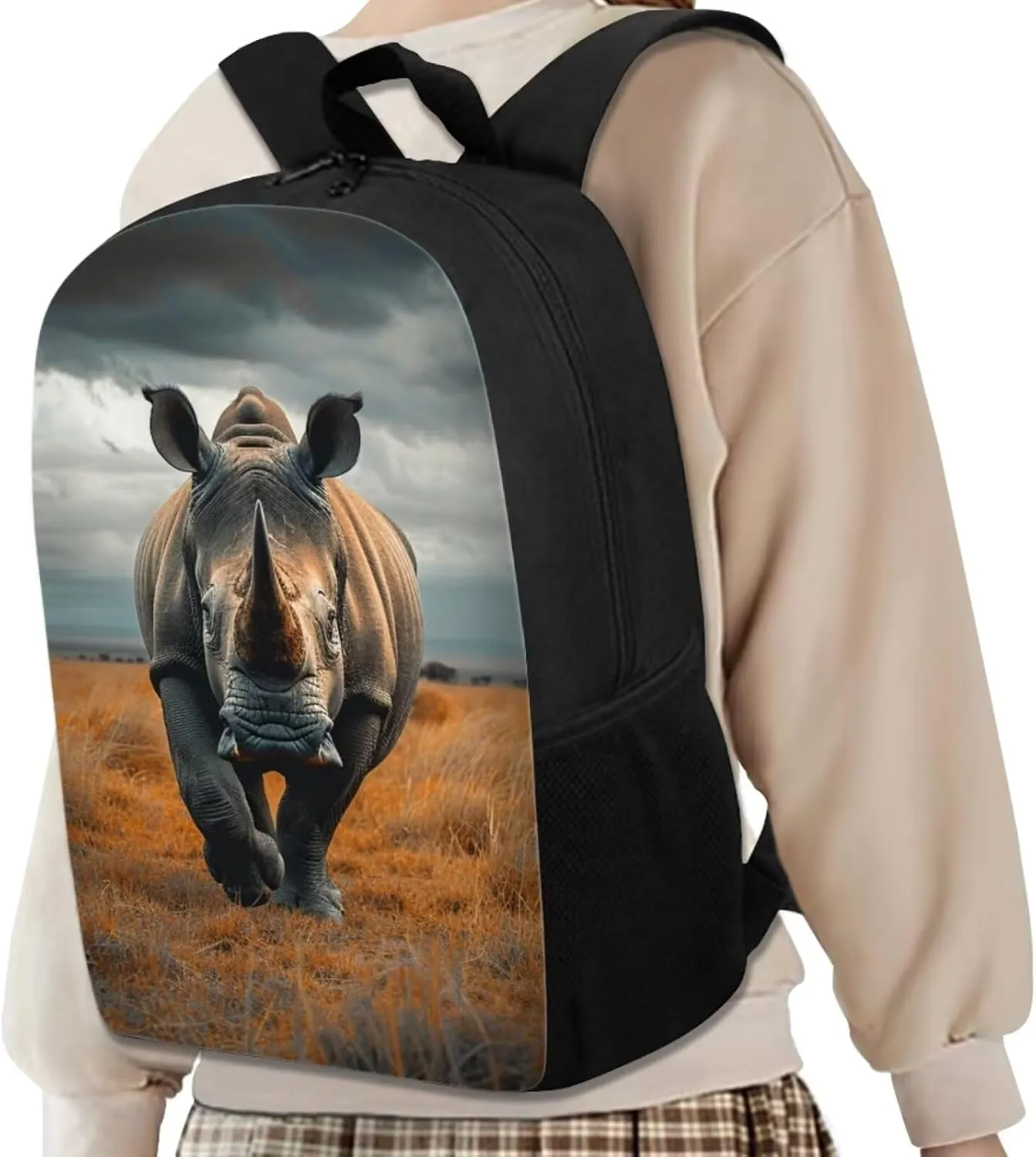 SYtrade Rhino Grassland Travel Backpack Girls Boys School Bookbag Kawaii Hiking Gym Backpack 17 Inch