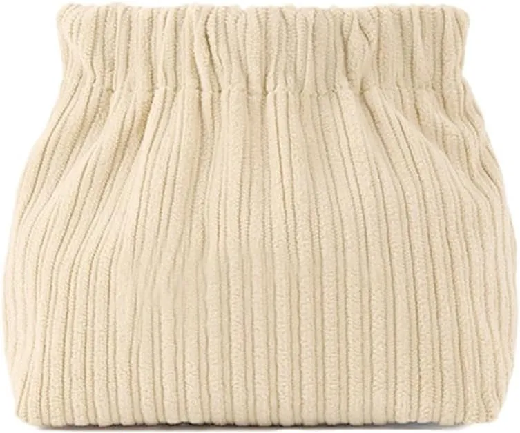 SZELL Pocket Cosmetic Bag Corduroy Elastic Self-Closing Pouches Waterproof Coin Purse for Makeup Lipstick Earphones Jewelry Organizer (Beige)