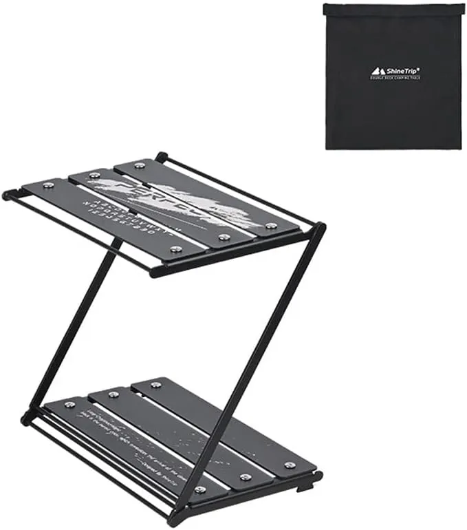 Tableware Storage Rack, Outdoor Camping Cups Bowls Folding Storage Rack Aluminum Alloy 2-Tier Storage Bracket Picnic BBQ Tableware Cookware Storage Rack Campsite Tools Shelf