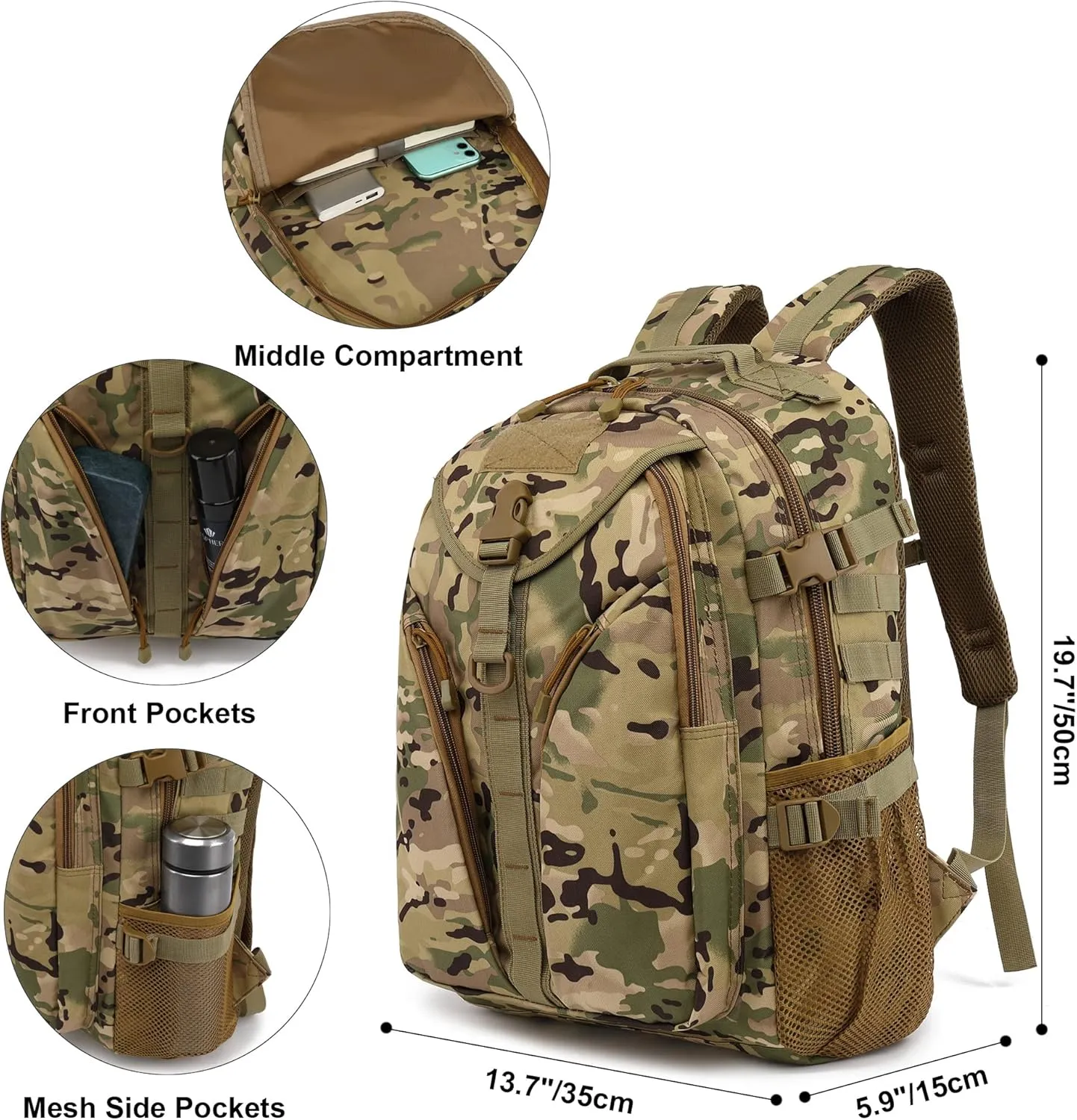 Tactical Backpack Boys School Backpacks Mens College Bookbags for Kids Teens Adults Camping Hiking Traveling (CP Camo)