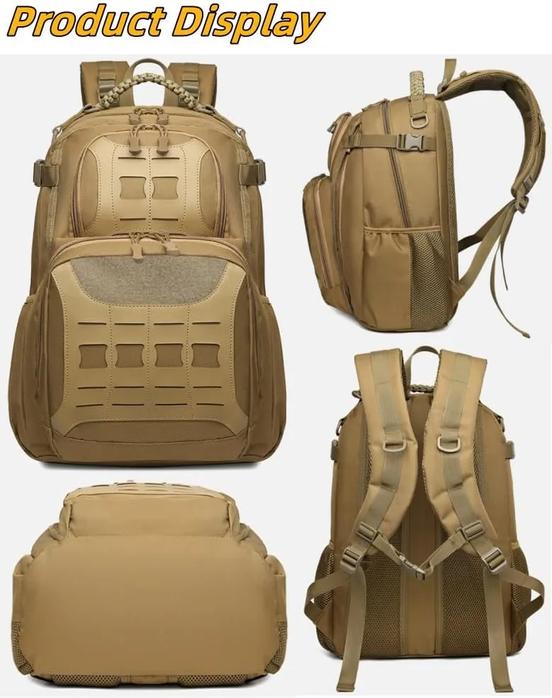 Tactical Backpack Canvas Backpacks Outdoor laptop backpack MOLLE nylon Backpack Hiking Camping fishing (01#Khaki)
