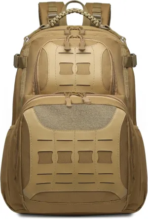 Tactical Backpack Canvas Backpacks Outdoor laptop backpack MOLLE nylon Backpack Hiking Camping fishing (01#Khaki)