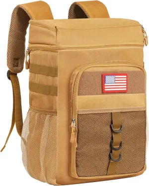 Tactical Backpack Cooler, 25L Cooler Backpack Insulated Leak-Proof, Heavy Duty Large Lunch Backpack, Waterproof Ice Chest Backpack, Cooler Lunch Backpack for Hiking,Travel, Outdoor,Khaki