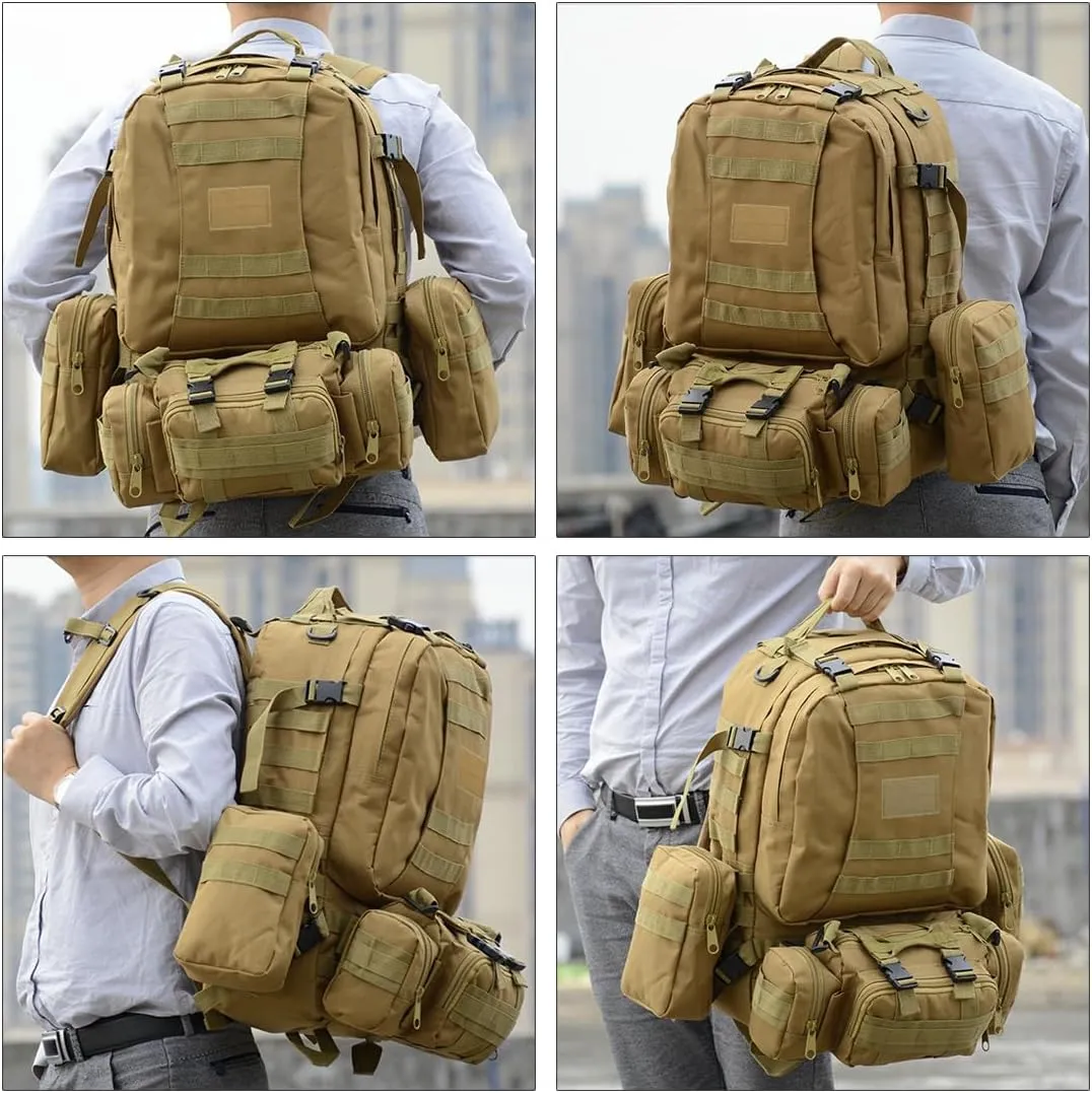 Tactical Backpack Military Army Rucksack 60L Large Assault Pack Camping Detachable Molle Bag (ACU)