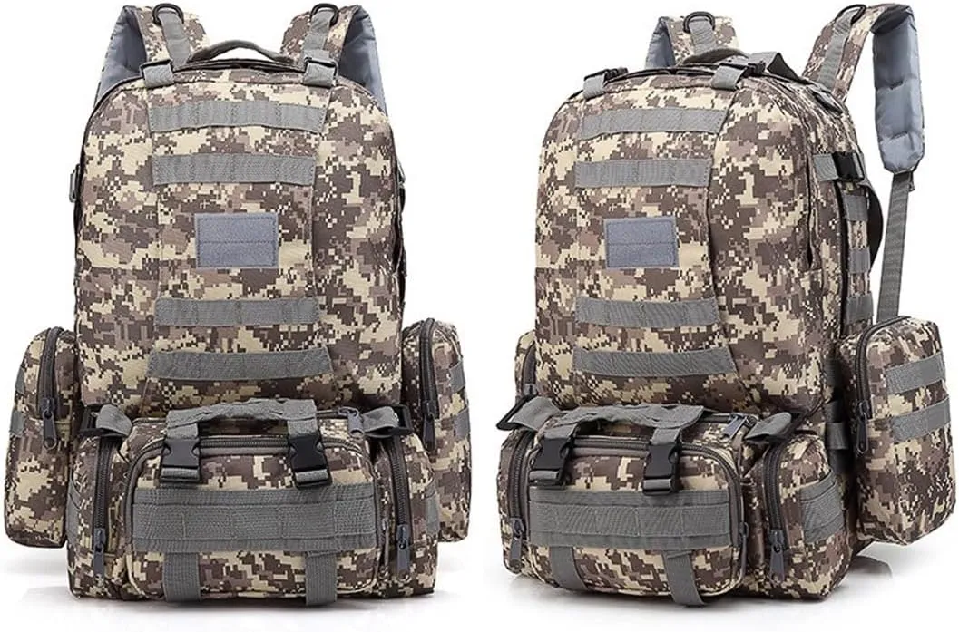 Tactical Backpack Military Army Rucksack 60L Large Assault Pack Camping Detachable Molle Bag (ACU)