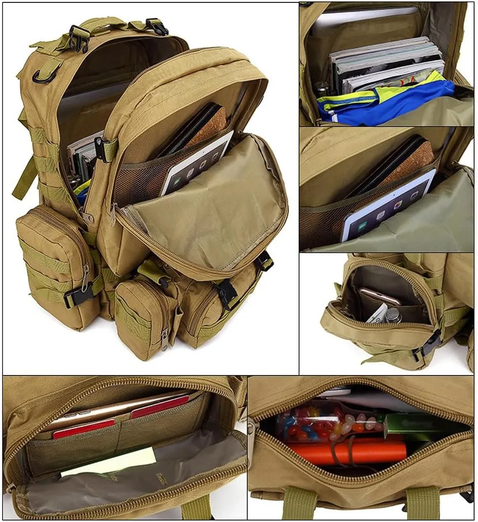 Tactical Backpack Military Army Rucksack 60L Large Assault Pack Camping Detachable Molle Bag (ACU)