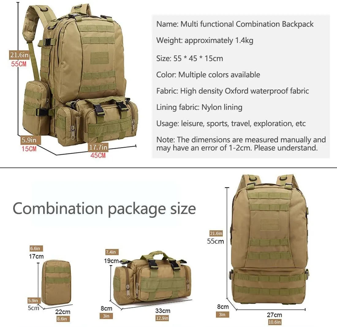 Tactical Backpack Military Army Rucksack 60L Large Assault Pack Camping Detachable Molle Bag (ACU)