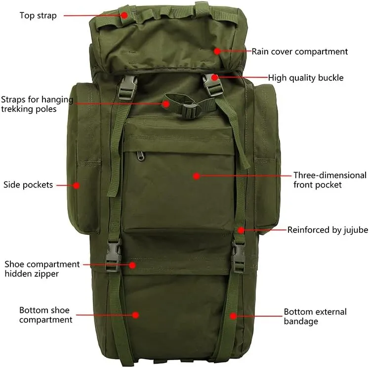 Tactical Backpack Military Molle Hiking 56-75L Hiking sports camouflage tactical outdoor hiking bag army green