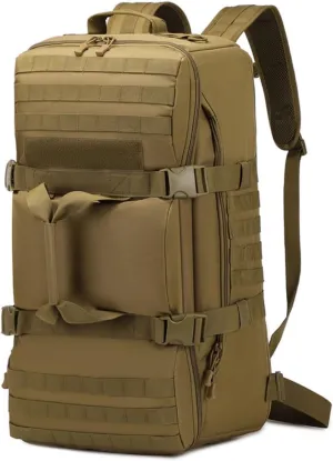 Tactical Duffel Backpack Military Waterproof handbags Large Capacity Mountaineering Luggage Hiking Camping Bag Outdoor (Brown, 12.2" L x25.2 H x 10.3" W)