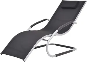 Tanning Chairs for Outside,Lounge Chairs for Outside,Sun Lounger with Pillow Aluminum and Textilene BlackIdeal for Garden, Patio, Camping