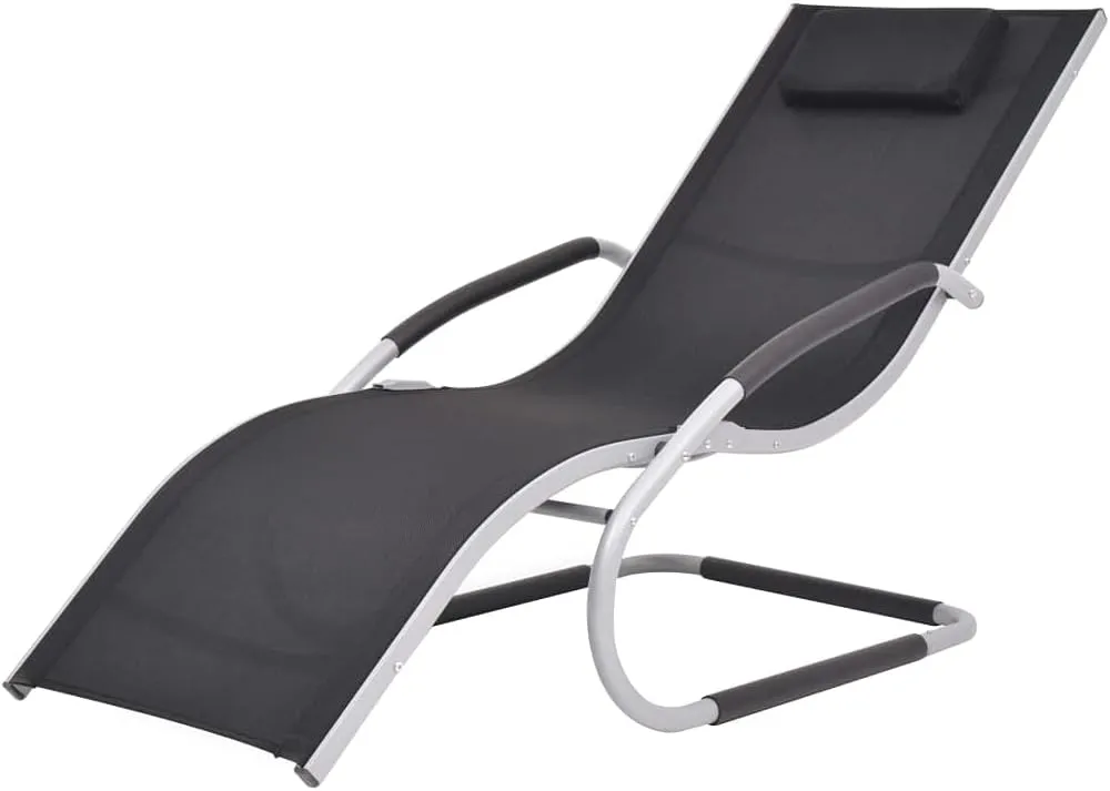 Tanning Chairs for Outside,Lounge Chairs for Outside,Sun Lounger with Pillow Aluminum and Textilene BlackIdeal for Garden, Patio, Camping