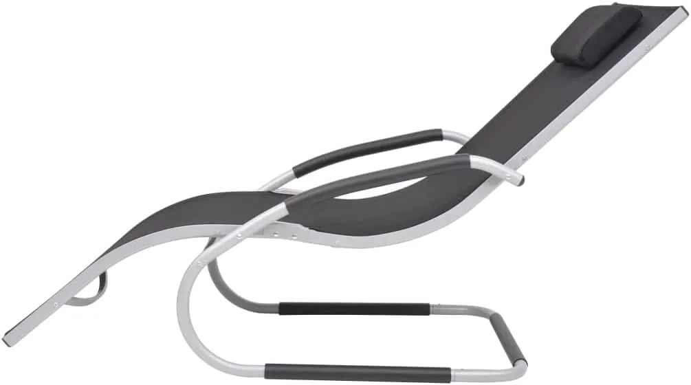 Tanning Chairs for Outside,Lounge Chairs for Outside,Sun Lounger with Pillow Aluminum and Textilene BlackIdeal for Garden, Patio, Camping