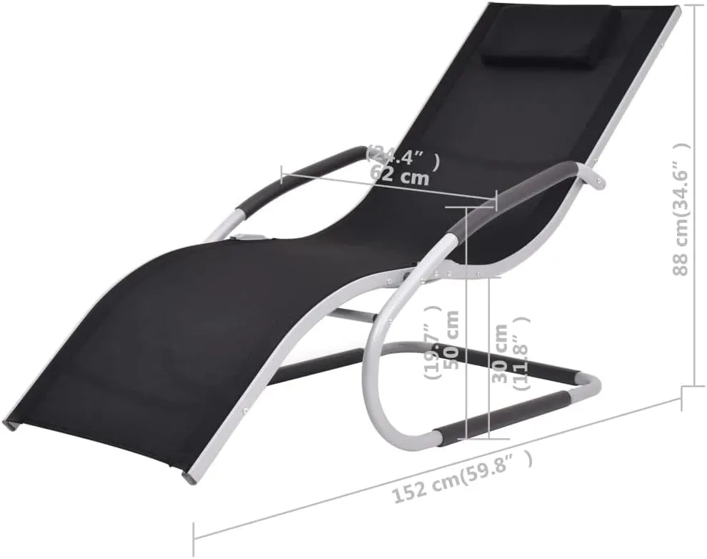 Tanning Chairs for Outside,Lounge Chairs for Outside,Sun Lounger with Pillow Aluminum and Textilene BlackIdeal for Garden, Patio, Camping