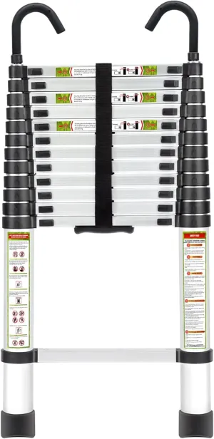 Telescopic Ladder, 12.5FT RIKADE Aluminum Telescoping Ladder with Non-Slip Feet and Stable Hook, Portable Extension Ladder for Household and Outdoor Working, 330lb Capacity