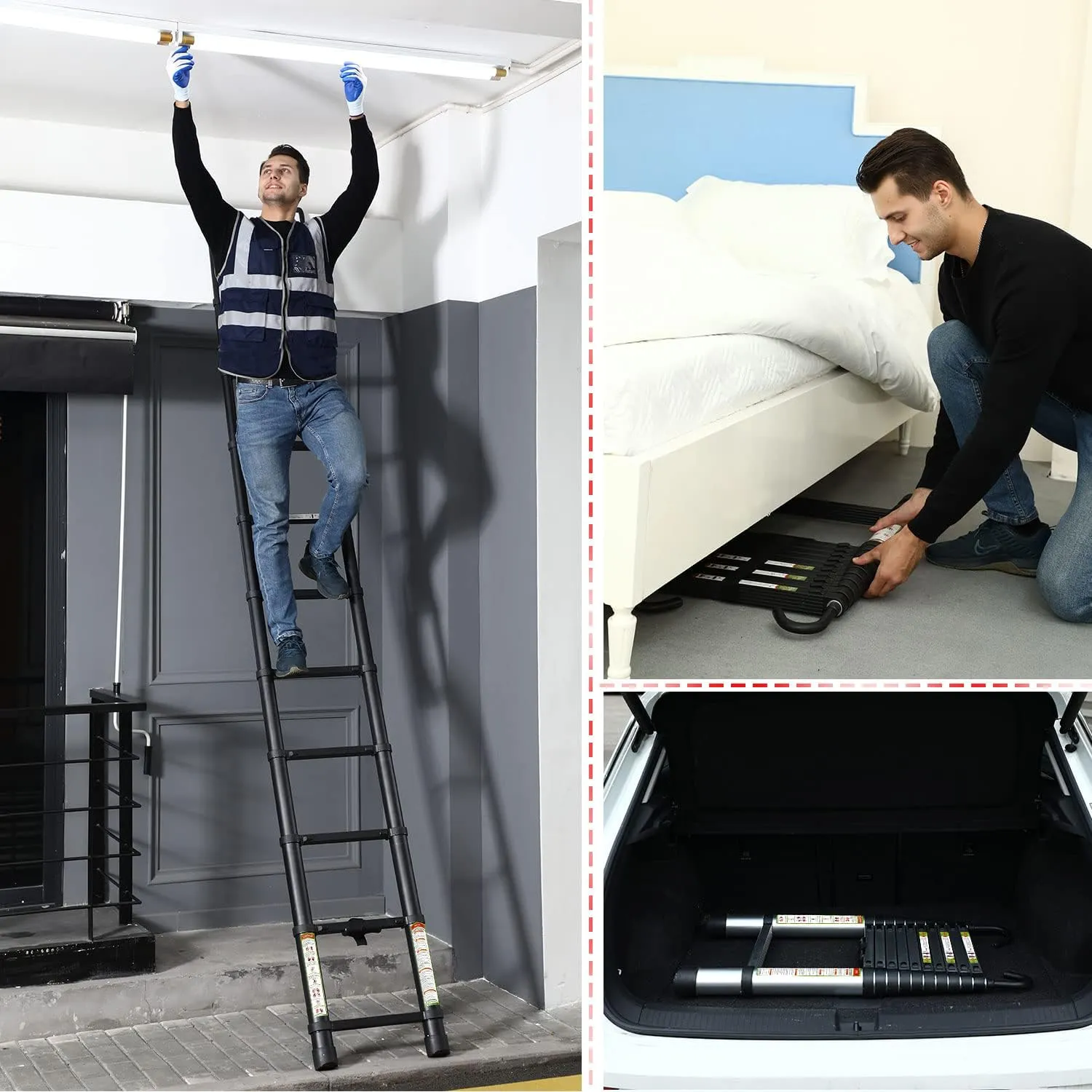 Telescopic Ladder, 20.34FT RIKADE Aluminum Telescoping Ladder with Stable Hook and Non-Slip Feet, Portable Extension Ladder for Household and Outdoor Working 330lb Capacity