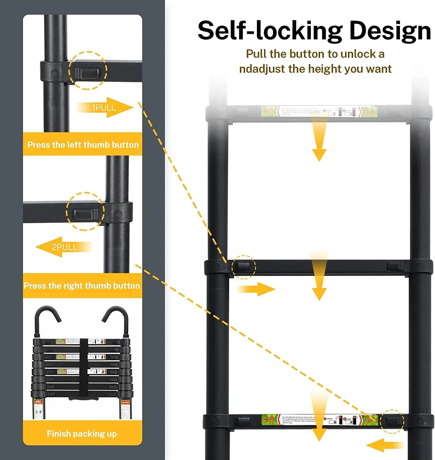 Telescopic Ladder, 20.34FT RIKADE Aluminum Telescoping Ladder with Stable Hook and Non-Slip Feet, Portable Extension Ladder for Household and Outdoor Working 330lb Capacity
