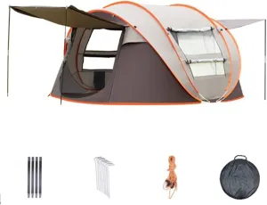 Tent Large Boat Tent Automatic Pop Up Family Camping Tent Double Door - Window Waterproof (Beige One Size)