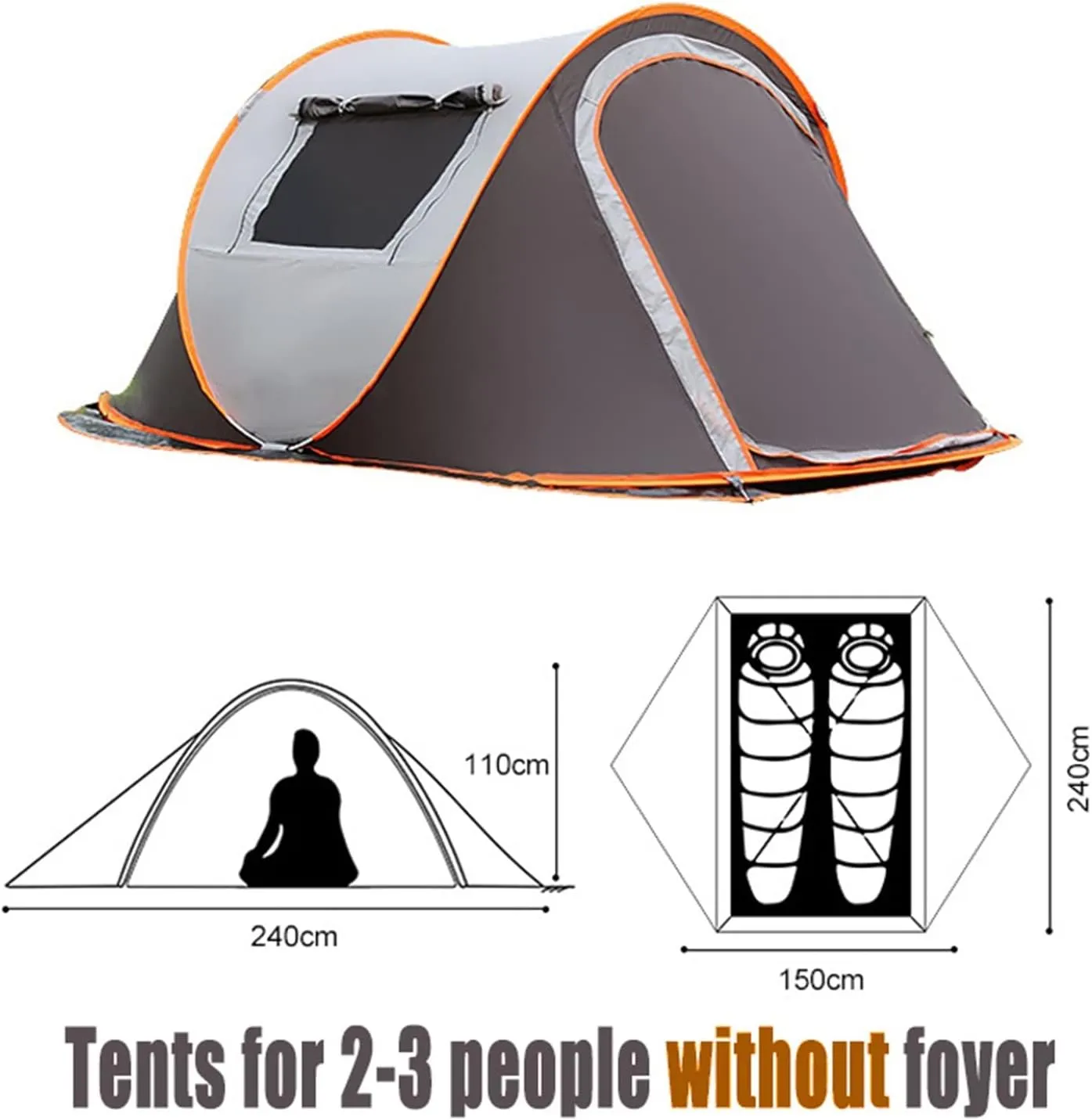 Tent Large Boat Tent Automatic Pop Up Family Camping Tent Double Door - Window Waterproof (Beige One Size)
