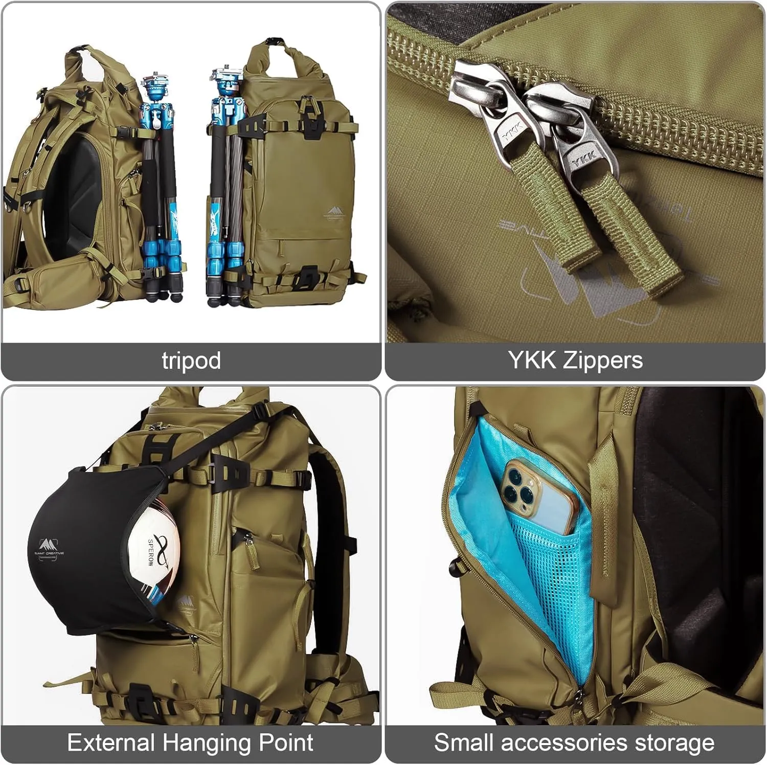 Tenzing 40L Water Resistant Large Travel Camera Backpack 16 inch Laptop Compartment with Rain Cover Fits DSLR, DSLR Cameras, Drone, Lenses,Tripod Brown