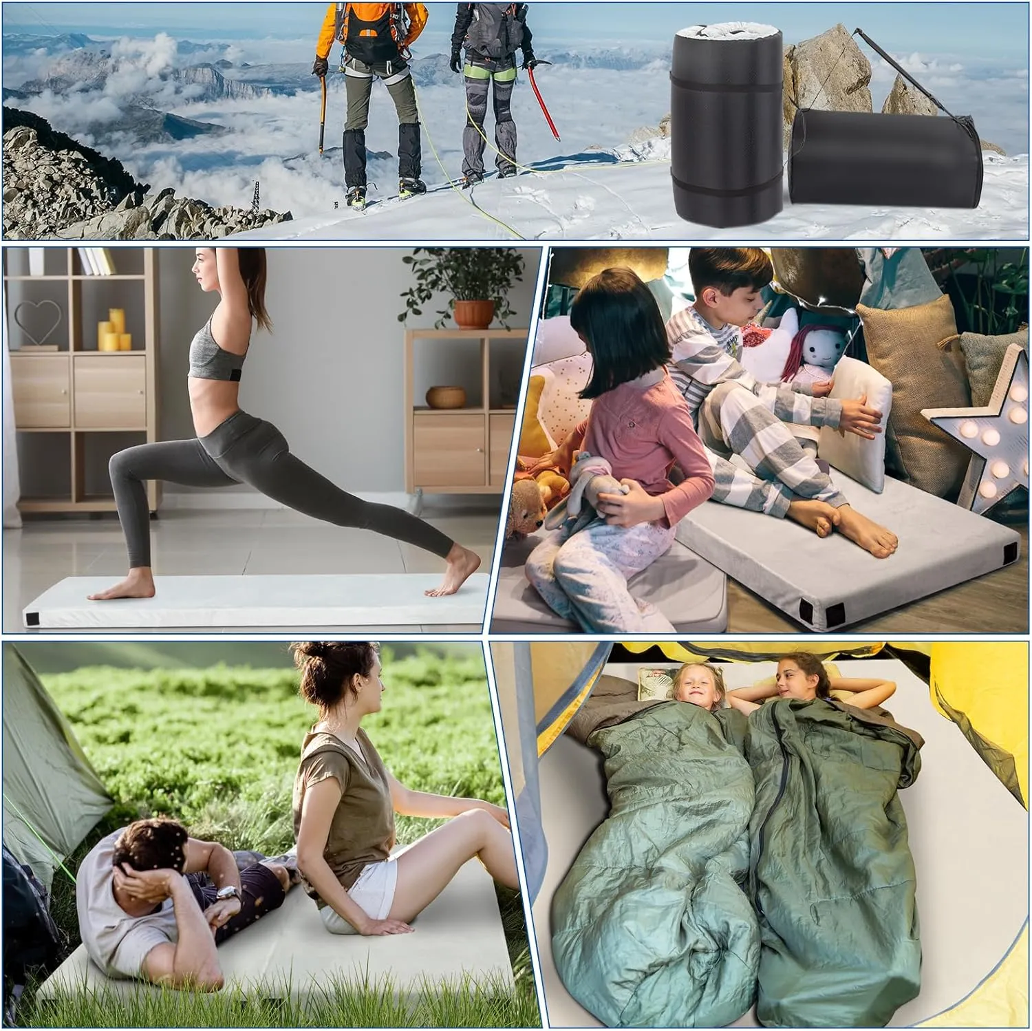 Thick Memory Foam Camping Mattress Sleeping Pad, Memory Foam Camping Mattress Pad, Sleeping Mat Portable Floor Mat Roll Up Mattress for Guests Kids Adult Sleepover