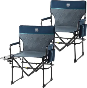 TIMBER RIDGE 2 Pack Camping Directors Chair with Side Table Pocket, Portable Folding Heavy Duty Lawn Chair for Fishing Trip Picnic Concert Outdoor 400lbs, Blue